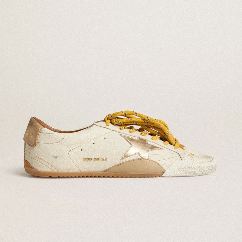 goldengoose True-Star in white nappa leather with gold star and beige suede heel tab