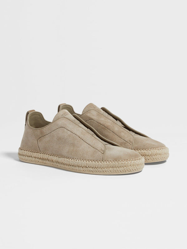 zegna Beige Suede Triple Stitch Espadrilles