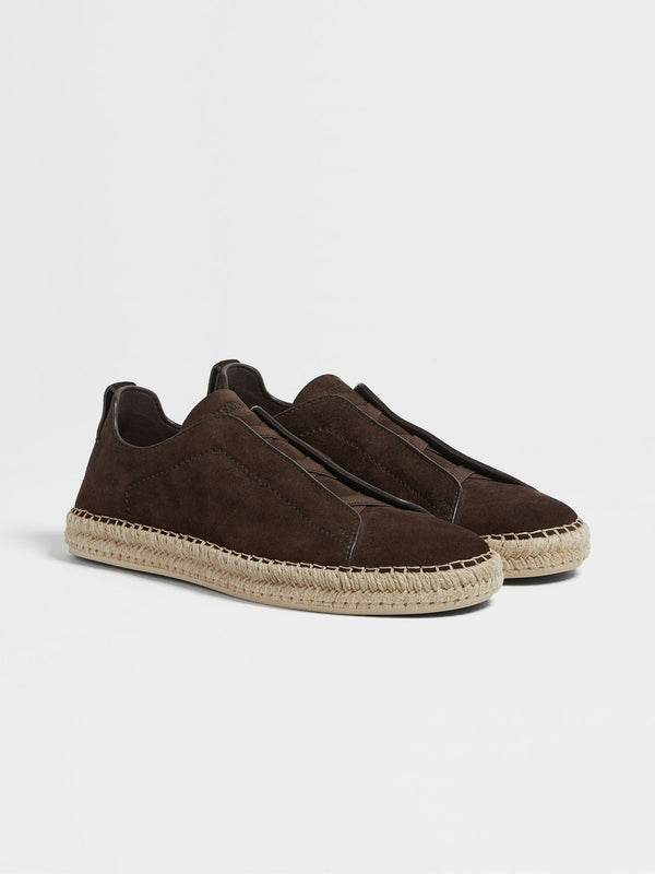 zegna Beige Suede Triple Stitch Espadrilles