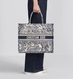 Large Book Tote Ecru and Blue Toile de Jouy