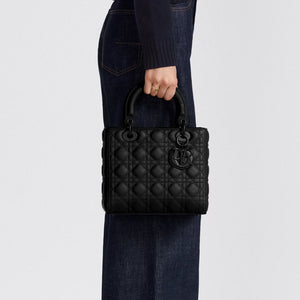 Medium Lady Bag Black Ultramatte Cannage Calfskin