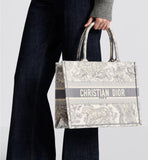 Medium Book Tote Ecru and Gray Toile de