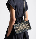 East-West Book Tote with Strap Blue Dior Oblique