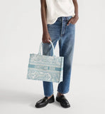 Medium Book Tote White and Celestial Blue Toile de