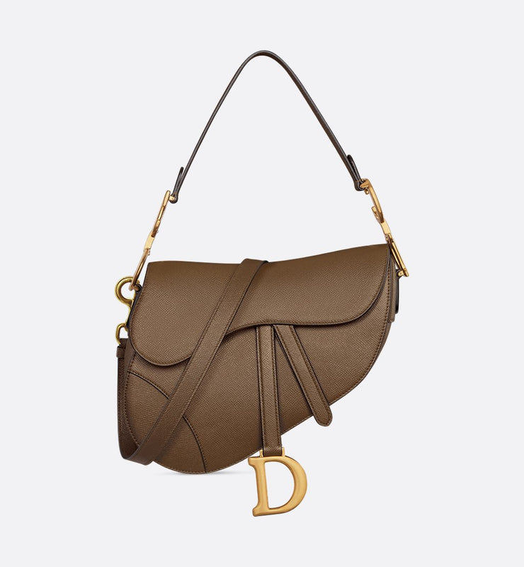 Saddle Bag with Strap Tobacco Brown Grained Calfskin
