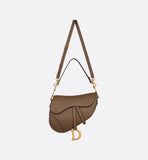 Saddle Bag with Strap Tobacco Brown Grained Calfskin