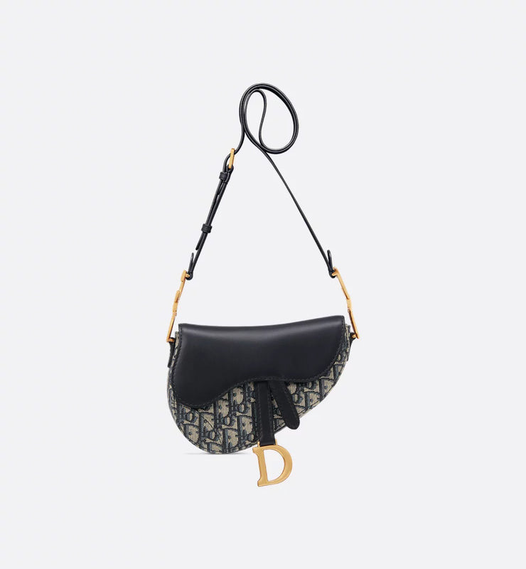 Mini Soft Saddle Bag with Strap Blue Oblique Jacquard