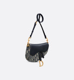 Mini Soft Saddle Bag with Strap Blue Oblique Jacquard