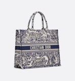 Large Book Tote Ecru and Blue Toile de Jouy