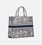 Large Book Tote Ecru and Blue Toile de Jouy