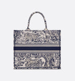 Large Book Tote Ecru and Blue Toile de Jouy