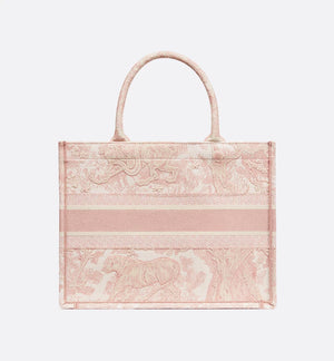 Medium Book Tote Ecru and Pink Toile de Jouy