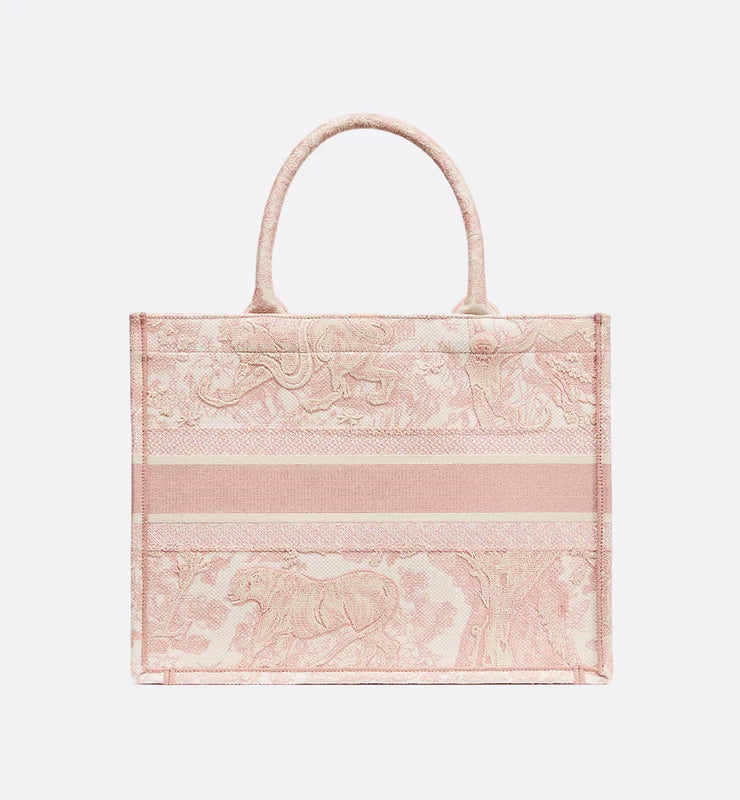 Medium Book Tote Ecru and Pink Toile de Jouy
