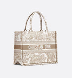 Medium Book Tote White and Beige Toile de Jouy