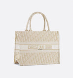 Medium Book Tote White and Gold-Tone Oblique