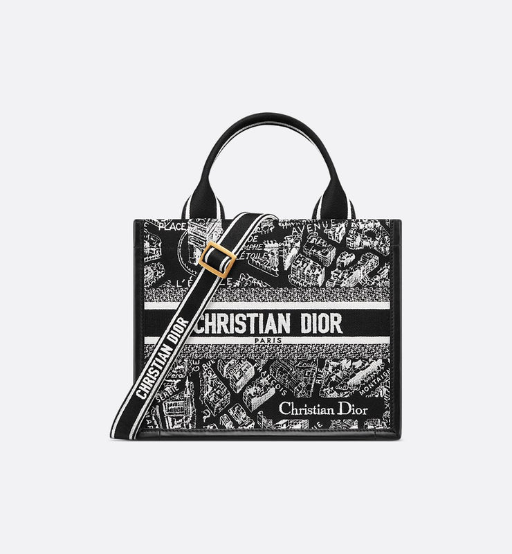 Small Book Tote Black and White Plan de Paris
