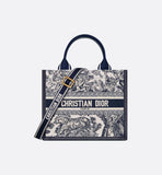 Small Book Tote White and Navy Blue Toile de Jouy
