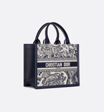 Small Book Tote White and Navy Blue Toile de Jouy