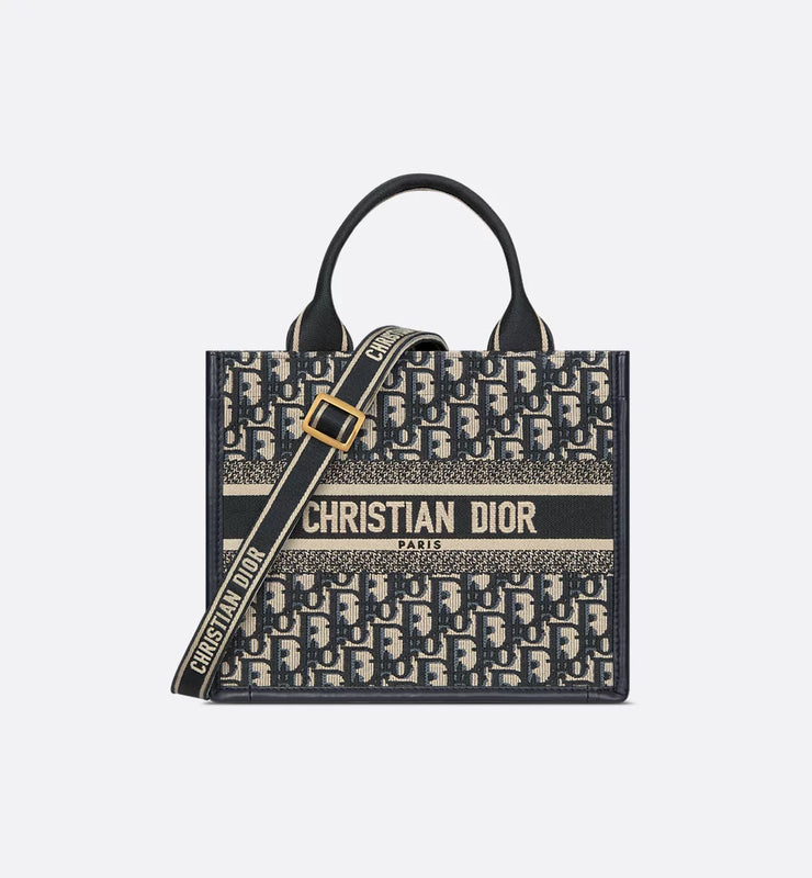 Small Book Tote BlueOblique Embroidery and