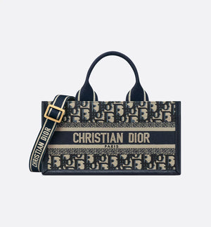 East-West Book Tote with Strap Blue Dior Oblique