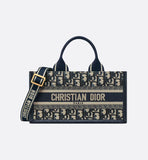 East-West Book Tote with Strap Blue Dior Oblique