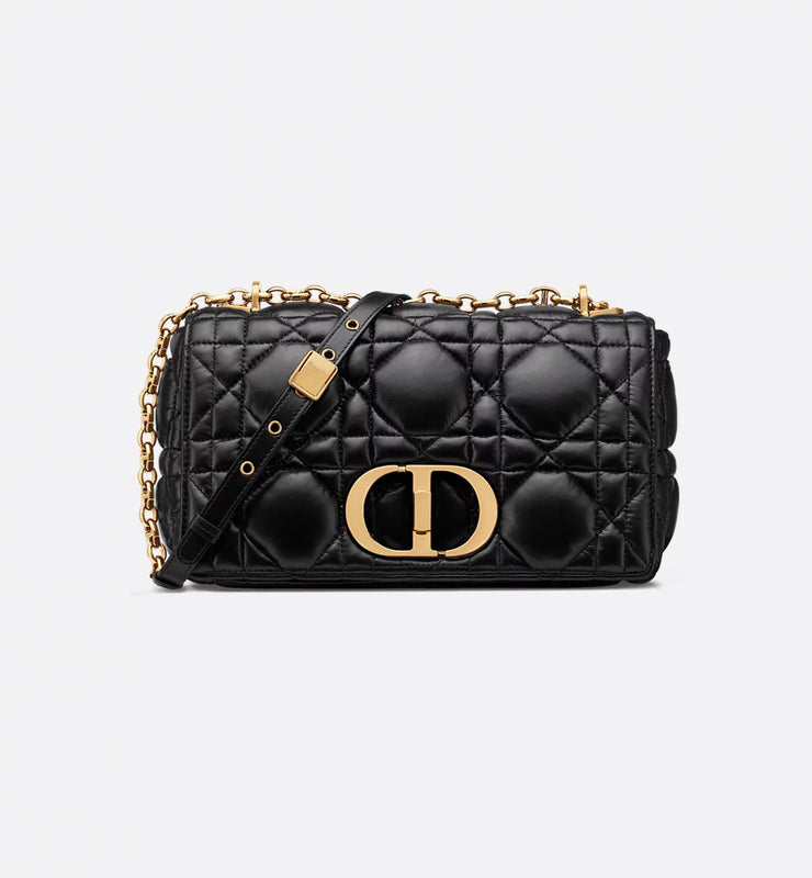 Medium Caro Bag Black Quilted Macrocannage Calfskin