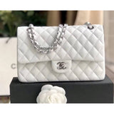 CC 1112 White Medium Size 2.55 Lambskin Leather Flap Bag
