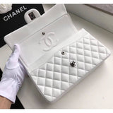 1112 White Medium Size 2.55 Lambskin Leather Flap Bag