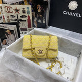 CC 20cm Classic Flap Bag in Yellow Tweed 1116