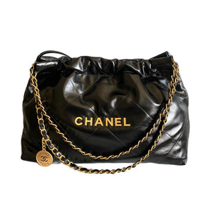 CC 22 Bag Handbag Black Shiny Calfskin AS4486