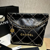 22 Handbag Shiny Metallic Calfskin AS3260 Black/Gold