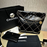 22 Handbag Shiny Metallic Calfskin AS3260 Black/Gold