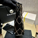 22 Handbag Shiny Metallic Calfskin AS3260 Black/Gold