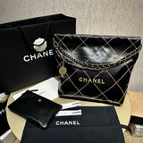 22 Handbag Shiny Metallic Calfskin AS3260 Black/Gold