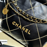 22 Handbag Shiny Metallic Calfskin AS3260 Black/Gold