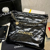 22 Small Handbag Shiny Calfskin AS3260 Black Gold