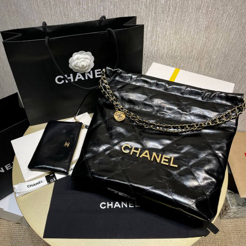 CC 22 Small Handbag Shiny Calfskin AS3260 Black Gold