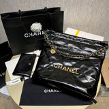 CC 22 Small Handbag Shiny Calfskin AS3260 Black Gold