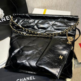 22 Small Handbag Shiny Calfskin AS3260 Black Gold