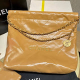 22 Small Handbag Shiny Calfskin AS3260 Camel Gold Metal