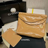 CC 22 Small Handbag Shiny Calfskin AS3260 Camel Gold Metal