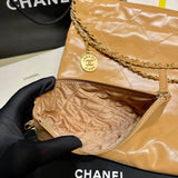 22 Small Handbag Shiny Calfskin AS3260 Camel Gold Metal