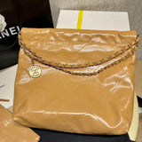 22 Small Handbag Shiny Calfskin AS3260 Camel Gold Metal