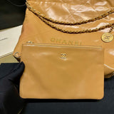 22 Small Handbag Shiny Calfskin AS3260 Camel Gold Metal