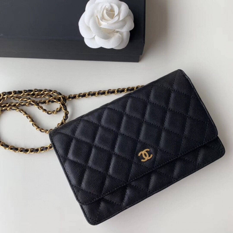 CC Caviar Quilted Wallet On Chain Woc A33814