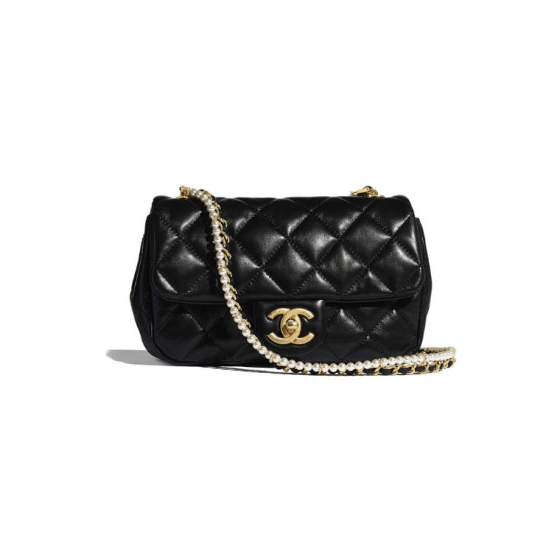 CC Crystal Pearls Chain Flap Bag AS2210