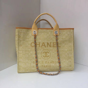 CC Deauville Tote 38cm Canvas Bag A66941 Apricot/Gold