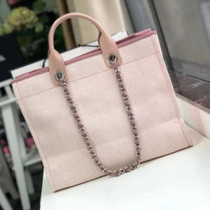 CC Deauville Tote 38cm Canvas Bag A66941 Bubblegum Pink