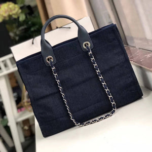 CC Deauville Tote 38cm Canvas Bag A66941 Denim Blue/Orange