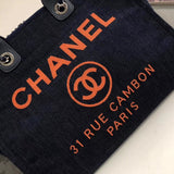 Deauville Tote 38cm Canvas Bag A66941 Denim Blue/Orange